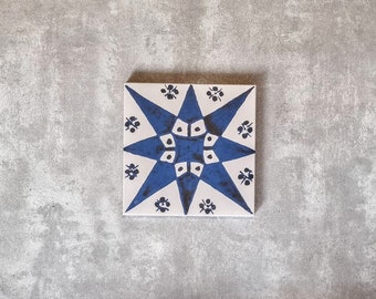 Full Tile Sample: Hayatim Navy Star Anti Slip Moroccan Patterned Porcelain Wall & Floor Tiles