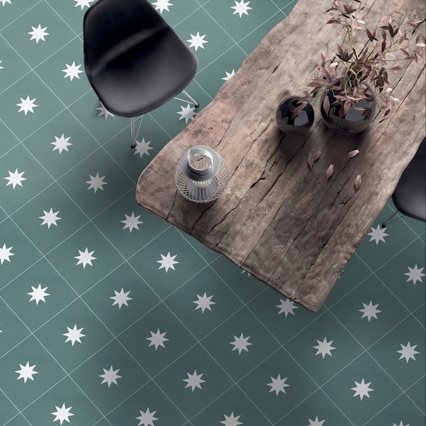 Full Tile Sample: Nova Green Star Decor Moroccan Patterned Wall & Floor Tiles 20 x 20cm