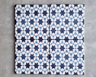 Full Tile Sample: MIKNES NAVY Mini 15 x 15cm Anti Slip Moroccan Patterned Porcelain Wall & Floor Tiles