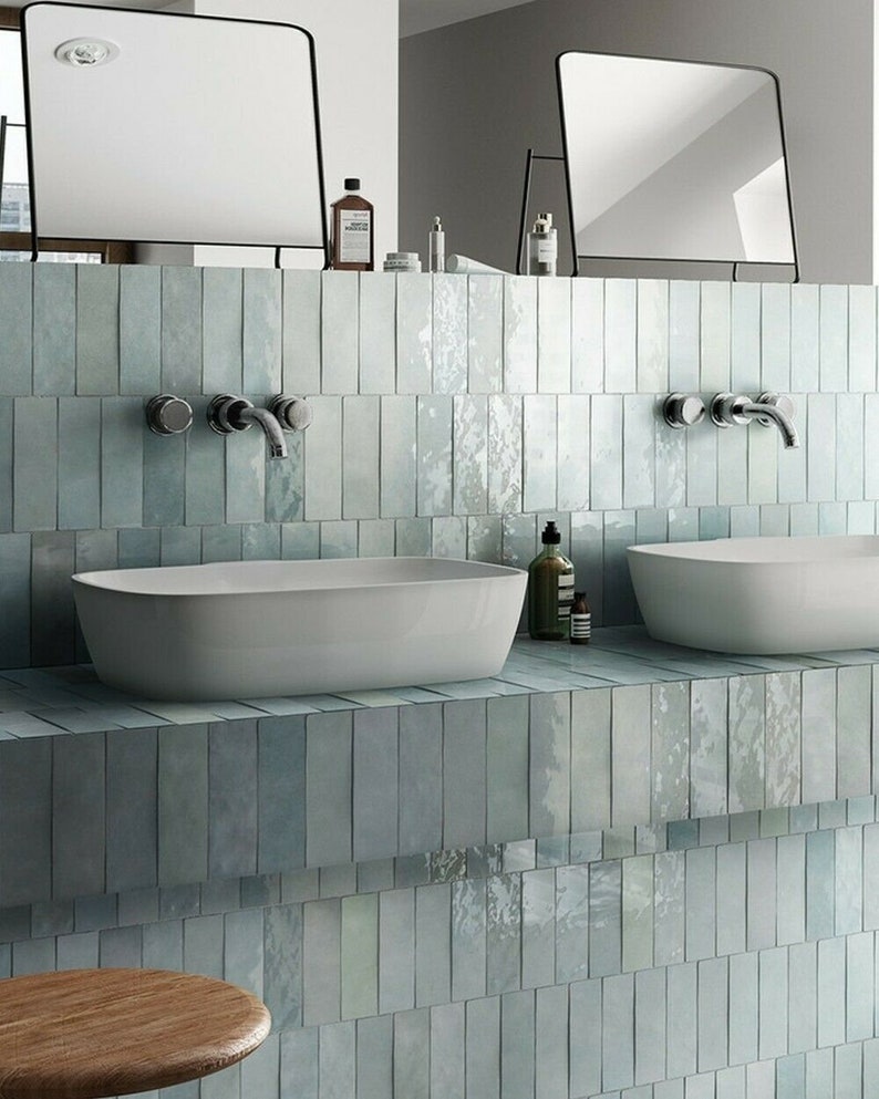 Zellige Aqua Blue Moroccan Wall Tiles 6.5cm x 20cm | Etsy