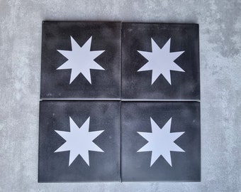 Full Tile Sample: Hammamet Star Decor BLACK Mini 15 x 15cm  Moroccan Patterned Wall & Floor Tiles