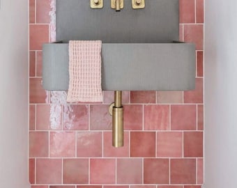 FULL TILE SAMPLE: Zellij Square Gloss Pink Moroccan Wall Tiles 13.2 x 13.2cm