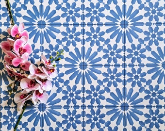 Full Tile Sample: Fizaan Azure Blue Moroccan Patterned Porcelain Wall & Floor Tiles