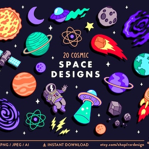 Space Clip Art, Cosmic Clipart, Planets Clipart, Spaceman Clipart, Galaxy Clipart, Solar System Clipart, Commercial Use, Instant Download