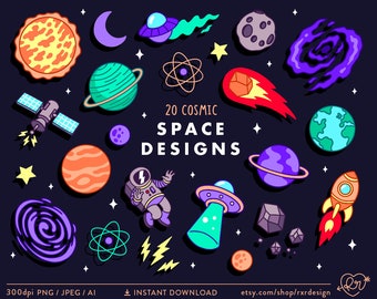 Space Clip Art, Cosmic Clipart, Planets Clipart, Spaceman Clipart, Galaxy Clipart, Solar System Clipart, Commercial Use, Instant Download