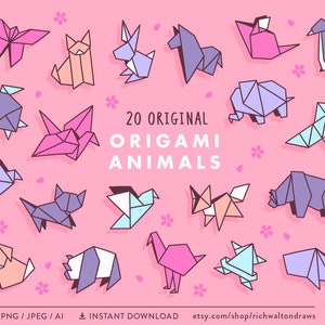 Origami Clip Art, Paper Crane Clipart, Kawaii Clipart, Origami Papers, Animali giapponesi, Vector Clipart, Uso commerciale, Instant Download