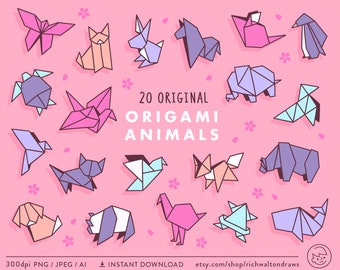 Origami Clip Art, Paper Crane Clipart, Kawaii Clipart, Origami Papers, Japanese Animals, Vector Clipart, Commercial Use, Instant Download