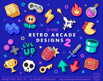 Retro Arcade Clip Art 2, More Retro Gaming Clipart, Video Game Clip Art, Computer Game Clipart, Vector Clipart, Instant Download