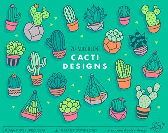 Cactus Clip Art, Cacti Clipart, Succulent Clipart, Terrarium Clipart, Cactus Illustration, Vector Clipart, Commercial Use, Instant Download