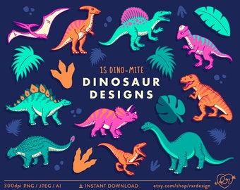 Dinosaur Clip Art, T-Rex Clipart, Dinosaurs Clipart, Dinosaur Invites, Dinosaur Papers, Dinosaur Pattern, Prehistoric Vector, Commercial Use