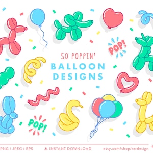 Ballon Dier Clip Art, Ballon schrijven, Ballon nummers, Feest, Ballon Illustratie, Vector Clipart, Kinderen uitnodigen, Instant Download, Feest