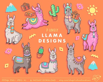 Llama Clip Art, Alpaca Clipart, Cute Clipart, Llama Illustration, Vector Clipart, Llama Clipart, Commercial Use, Instant Download