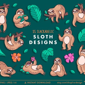 Faultier Clip Art, Dschungel Clipart, Sleepy Clipart, Cartoon Faultiere, Faultier Illustration, Dschungel Illustration, kommerzielle Nutzung, Sofortiger Download