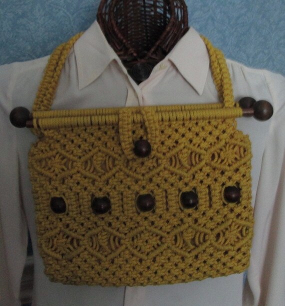 YELLOW MACRAME Purse Fully Lined - image 1