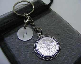 Nice 60th Birthday Gift Present 1961 Lucky Sixpence Coin Charm Keyring SK03 - UK Seller