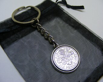 1962 Lucky Sixpence Coin Charm Keyring - Nice 60th Birthday Gift Present - Birth Year Coin (SK01) - UK Seller