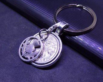 70th Birthday Gifts 1956 Lucky Sixpence Scottish Thistle Coin Keyring Keychain Bag Charm