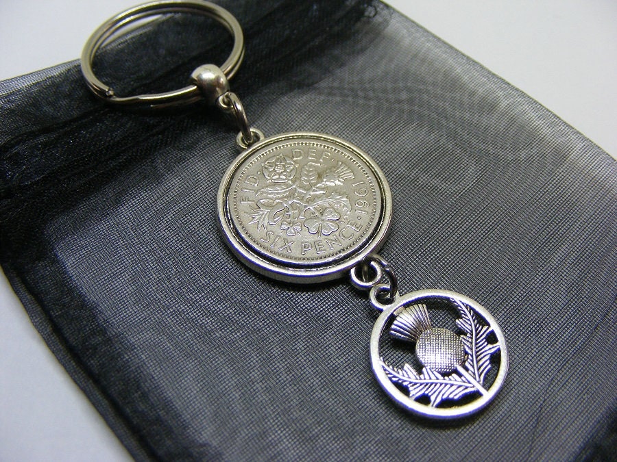 Nice 60th Birthday Gift Present 1961 Lucky Sixpence Coin Charm Keyring SK03 - UK Seller
