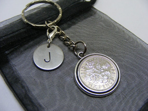 Nice 60th Birthday Gift Present 1961 Lucky Sixpence Coin Charm Keyring SK03 - UK Seller