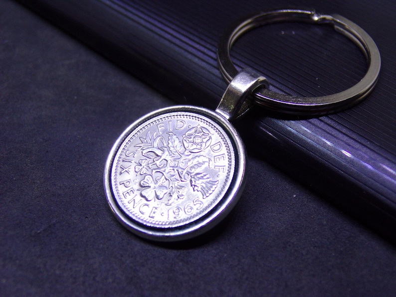 1965 Keyring Keychain Bag Charm British Lucky Sixpence Coin Birthday ...