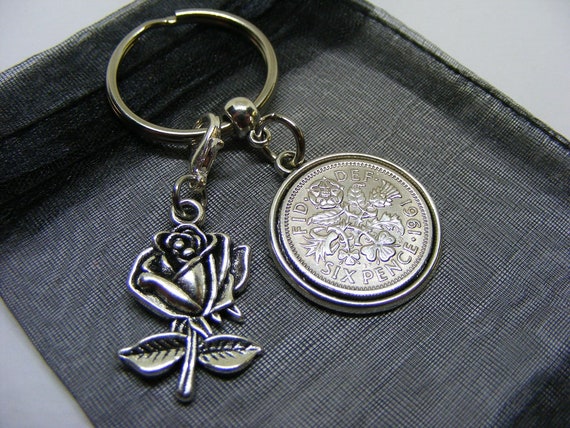 Nice 60th Birthday Gift Present 1961 Lucky Sixpence Coin Charm Keyring SK03 - UK Seller