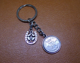 Lucky Sixpence Coin Keyrings & Horseshoe Charm Gifts Presents 1947 To 1951 Choose Date S1