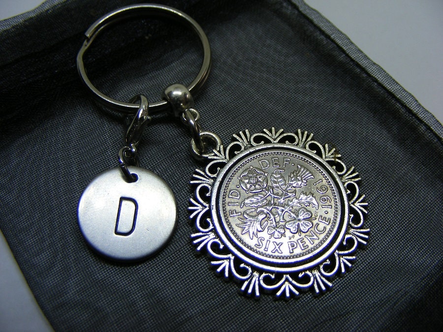 Nice 60th Birthday Gift Present 1961 Lucky Sixpence Coin Charm Keyring SK03 - UK Seller