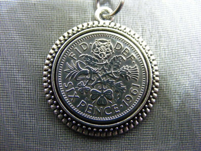 Nice 60th Birthday Gift Present 1961 Lucky Sixpence Coin Charm Keyring SK03 - UK Seller