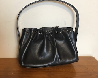 Small black leather jaeger top handled bag