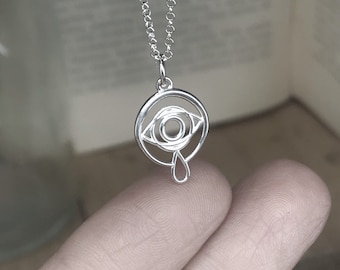 Silver Evil eye pendant, Evil eye moon pendant, Evil eye pendant, Protection necklace, Minimalist pendant, Talisman eye, Tear, Witchy