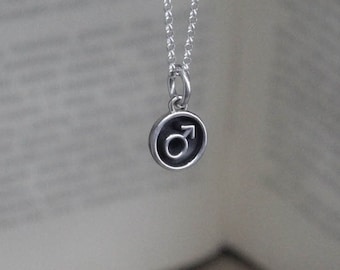 Sterling Silver Mars Necklace: Aries Zodiac Planet Symbol Pendant