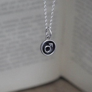 Sterling Silver Mars Necklace: Aries Zodiac Planet Symbol Pendant