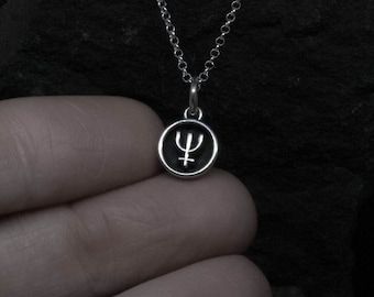 Silber Neptun Halskette, Pisces Anhänger, Planet Anhänger, Sternzeichen Halskette, Astrologie, Talisman, Silberkette, Kosmos, Lunar Hexe, Uranus