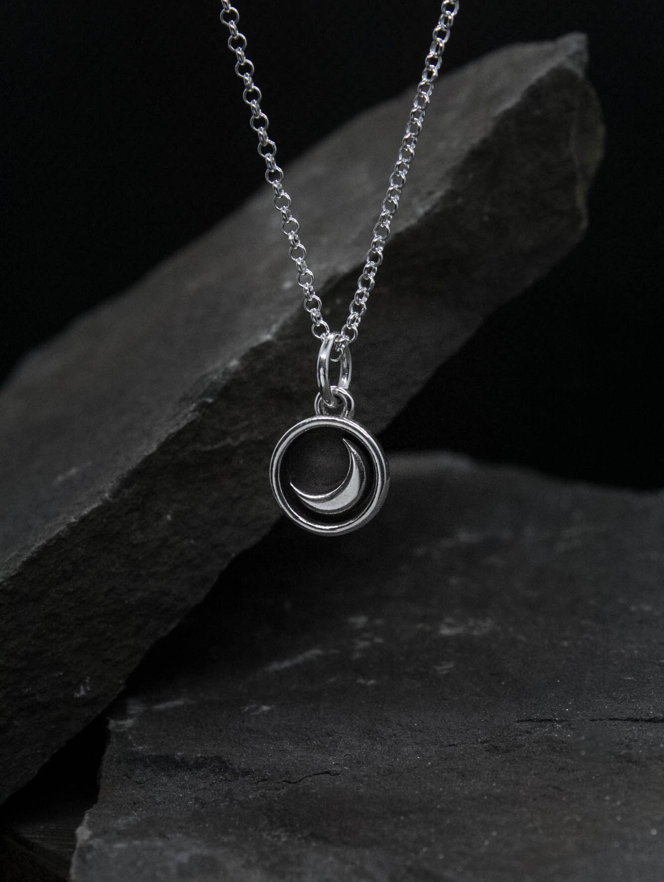 Moon Necklace, Sterling Silver Necklace, Moon Pendant, Half