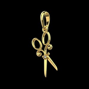 Tijeras de oro macizo real de 14K, SUPER CUTE, TIJERAS, colgante de peluquería, tijeras, tijeras de oro con diamante, tijeras con diamante