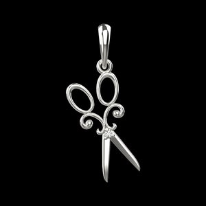 Sterling Silver Scissors Pendant: Hairdresser Gift with Diamond