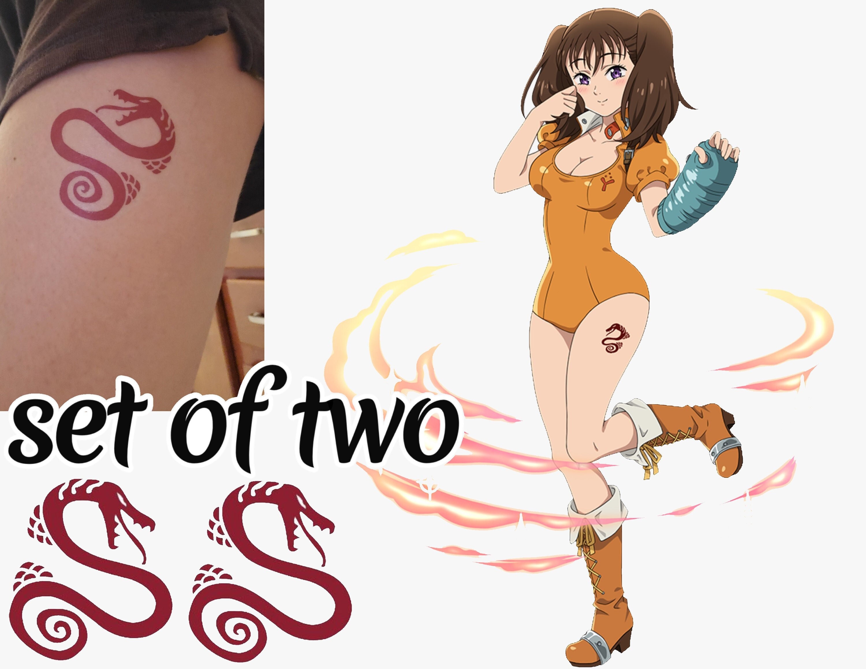 Set of 2 Tattoos Diane Seven Deadly Sins - Etsy Set of 2 Tattoos Diane Seven Deadly Sins - Etsy