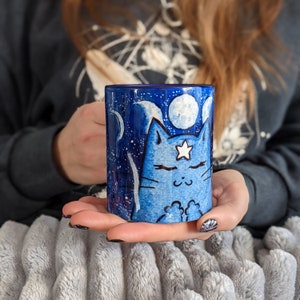 Moon Phases Night Fat Cat Mug Cup Ceramic Funny espresso flat white latte best for morning coffee perfect idea para un regalo para todos los amantes de los gatos