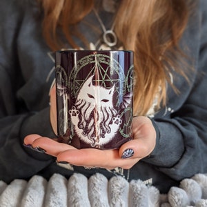 Evil Cat Cthulhu Lovecraft Mug Cup Ceramic Funny espresso flat white latte best for morning coffee perfect idea for gift for all cat lovers