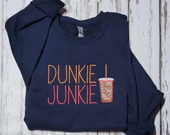 Dunkie Junkie Embroidered Sweatshirt, Ice Coffee Addict, Embroidered Sweatshirt, Ice Coffee Mama, Crewneck