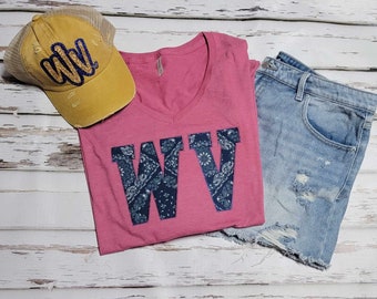 West Virginia T-Shirt, WV Embroidered V-Neck, West Virginia State Shirt, Gifts for Her, Mothers Day