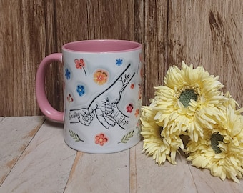 Personalized Holding Hands Family Mug, You Hold Our Hands Cup, Gift For Her, Mom, Grandma, Nana, Mimi, One of a Kind, Custom Kids Name, 11oz