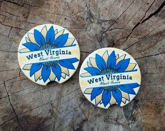 West Virginia Almost Heaven Car Coasters, Set of 2, Car Accessories, Cup Holder, Popular Gift, Sandstone, Neoprene, WV Handmade, Handcrafted