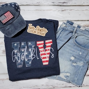 West Virginia T-shirt, WV God Bless Embroidered, Americana, Fourth of July, Summertime