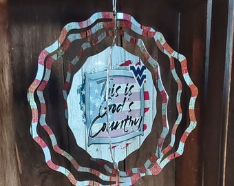 This is God's Country West Virginia Wind Spinner, Patriotic Outdoor Decor, Americana Hanging Ornament, Metal Yard Art, Farmhouse Garden Gift