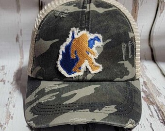 Sasquash West Virginia Bigfoot Baseball Cap Ponytail Hat Trucker Hat Embroidered, Camoflague
