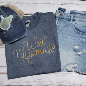 West Virginia T-Shirt, Embroidered WV Shirt, West Virginia Clothing