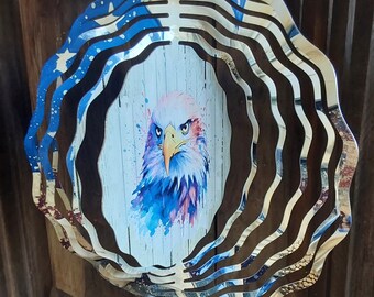 Americana Patriotic Eagle Wind Spinner, American, USA Outdoor Decor, 4th of July Hanging Ornament, Metal Yard Art, WV Handmade, Garden Gift