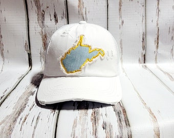 West Virginia Ponytail Baseball Cap, WV Pride, Unisex Baseball Cap, Distressed Hat, Vintage Baseball Cap, Weathered Hat Embroidered