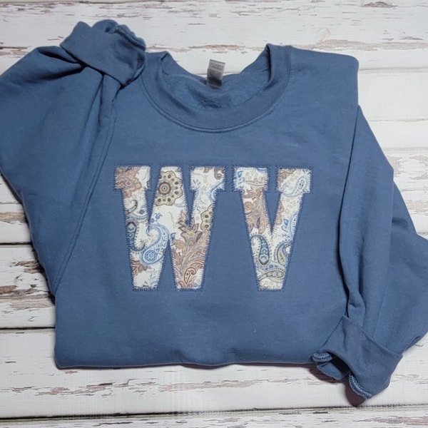 West Virginia State Sweatshirt Applique Embroidered Sweatshirt